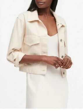 Banana Republic Cropped Utility Jacket Ecru Cotton Boxy Size Medium